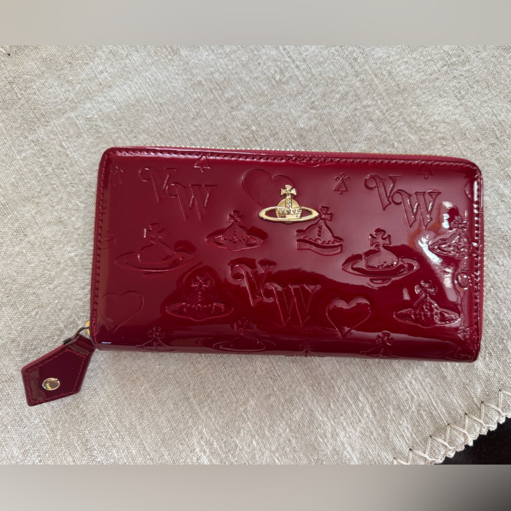 Vivienne Westwood Piccola Pelleteria Burgundy Long Zip Around Wallet Leather